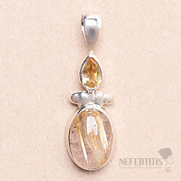 Sagenite crystal with rutile pendant silver Ag 925 71044