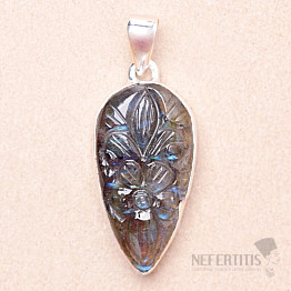 Labradorite rainbow carved pendant silver Ag 925 P721