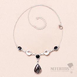 Crystal with inclusions black dot necklace Ag 925 91862