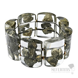 Plate bracelet with pieces of pyrite