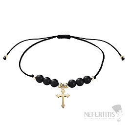 Black agate cross bracelet