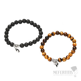 Bracelets for couples made of lava beads and tiger's eye