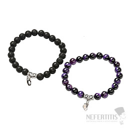 Bracelets for couples made of lava beads and purple tiger's eye