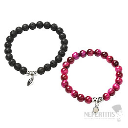 Lava bead and dark pink tiger eye bracelets for couples