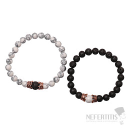 Howlite Lava Bead Couples Bracelets Rose Gold Color Crowns