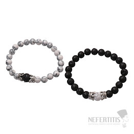 Bracelets for couples of howlite and lava beads Silver-colored crowns