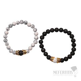 Howlite and Lava Bead Couples Bracelets Gold Color Crowns