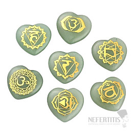 Aventurine green heart with chakra symbols