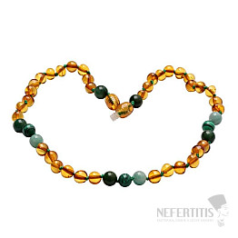 Amber beads for children with amazonite, malachite and jadeite