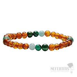 Amber bracelet with amazonite, malachite and jadeite