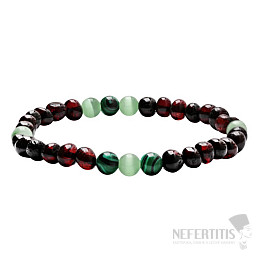 Cherry amber bracelet with malachite and ulexite