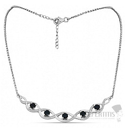 Silver necklace with cut black sapphires and zircons Ag 925 022006 BLS