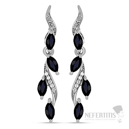 Silver earrings with cut blue sapphires and zircons Ag 925 022211 SAF