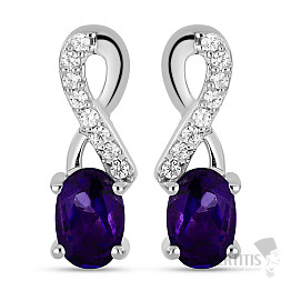 Silver earrings with cut African amethysts and zircons Ag 925 045077 AFAM