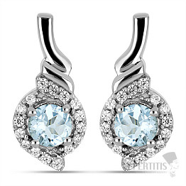 Silver earrings with cut aquamarines and zircons Ag 925 029862 AQ