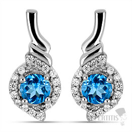 Silver earrings with cut Swiss Blue topazes and zircons Ag 925 029862 SBT