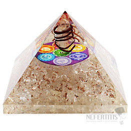Orgonit pyramida extra velká s křišťálem a symbolem čaker