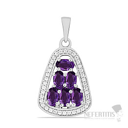 Silver pendant with cut African amethysts and zircons Ag 925 029355 AFAM