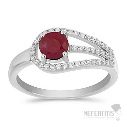 Silver ring with cut ruby and zircons Ag 925 036636 RB