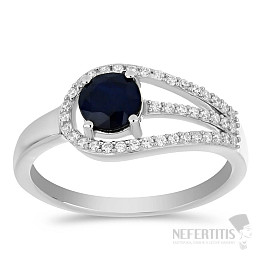 Silver ring with blue sapphire and zircons Ag 925 036636 SAF