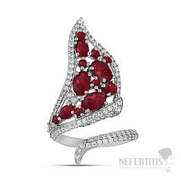 Silver ring with cut rubies and zircons Ag 925 025371 RB