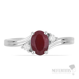 Silberring mit geschliffenem Rubin und Zirkonen Ag 925 026295 RB