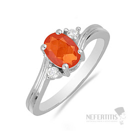 Prsten stříbrný s broušeným oranžovým safírem a zirkony Ag 925 026295 OS
