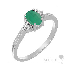 Silver ring with cut emerald and zircons Ag 925 026295 EM