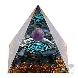 Orgonite pyramid with lapis lazuli and amethyst ball