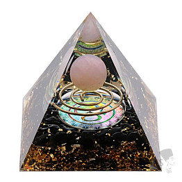 Orgonite pyramid with obsidian and rose quartz