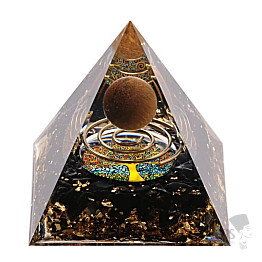 Orgonite pyramid with obsidian and tiger's eye