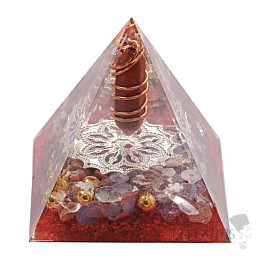 Orgonite pyramid with red jasper with crystal