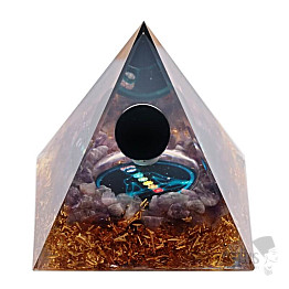 Orgonite pyramid with amethyst and obsidian ball