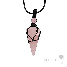 Conical Rose quartz pendant on a waxed cord