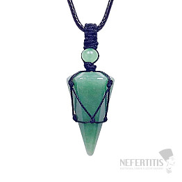 Aventurine green conical pendant on a waxed cord