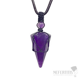 Amethyst conical pendant on a waxed string