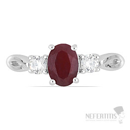 Silver ring with cut ruby and zircons Ag 925 012108 RB