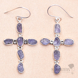 Tanzanite raw earrings cross silver Ag 925 LOT5